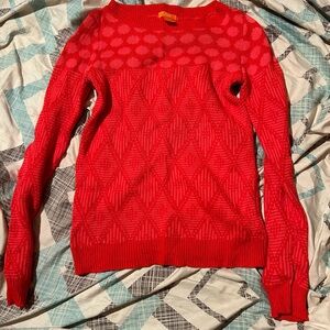 Vibrant Red Crew Neck Sweater with Textured Design and Cable Knit Pattern